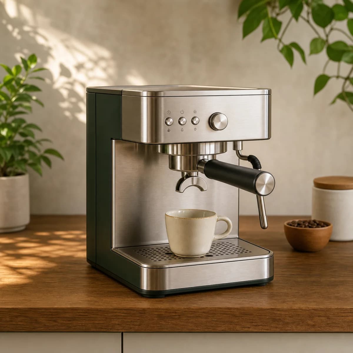 Espresso Maker Ranu dengan portafilter di meja seduh
